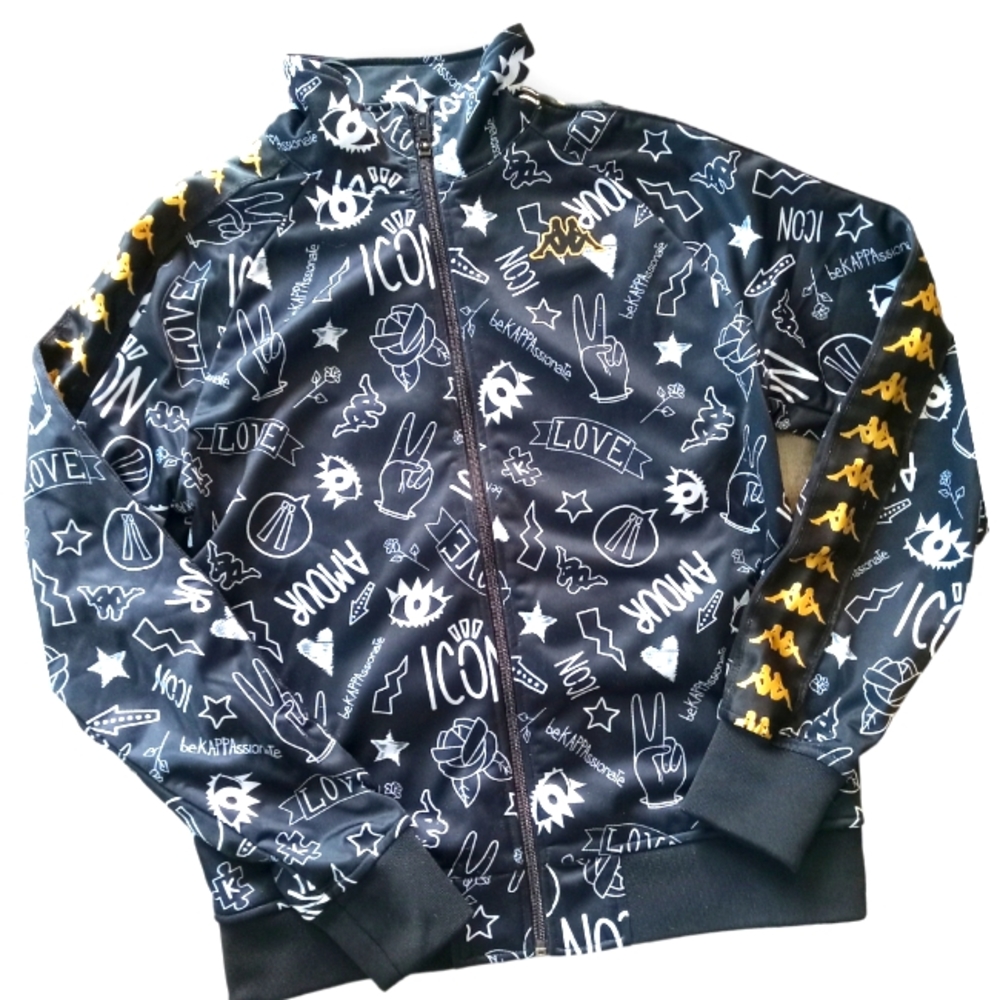 Kappa bekappationate graphetti light zip up jacket gold accent logos youth / xs